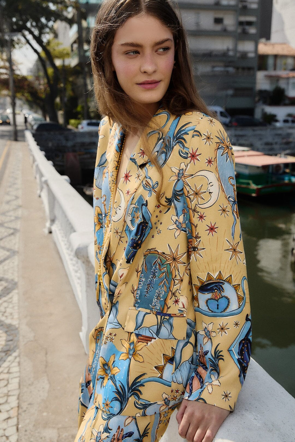 Sand Mystical Notched Lapel Lenzing Ecovero Viscose Blazer - FARM Rio MYSTICAL SAND