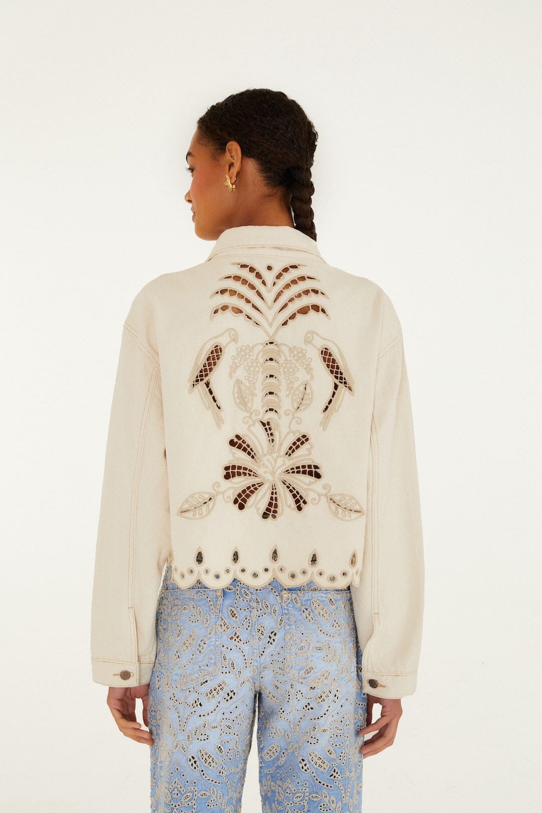 Beige Denim Canva Richelieu Jacket - FARM Rio OFF-WHITE