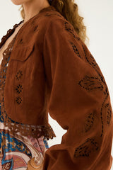 Caramel Richelieu Cropped Leather Jacket - FARM Rio CARAMEL
