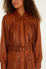 Brown Fringes Leather Coat - FARM Rio BROWN