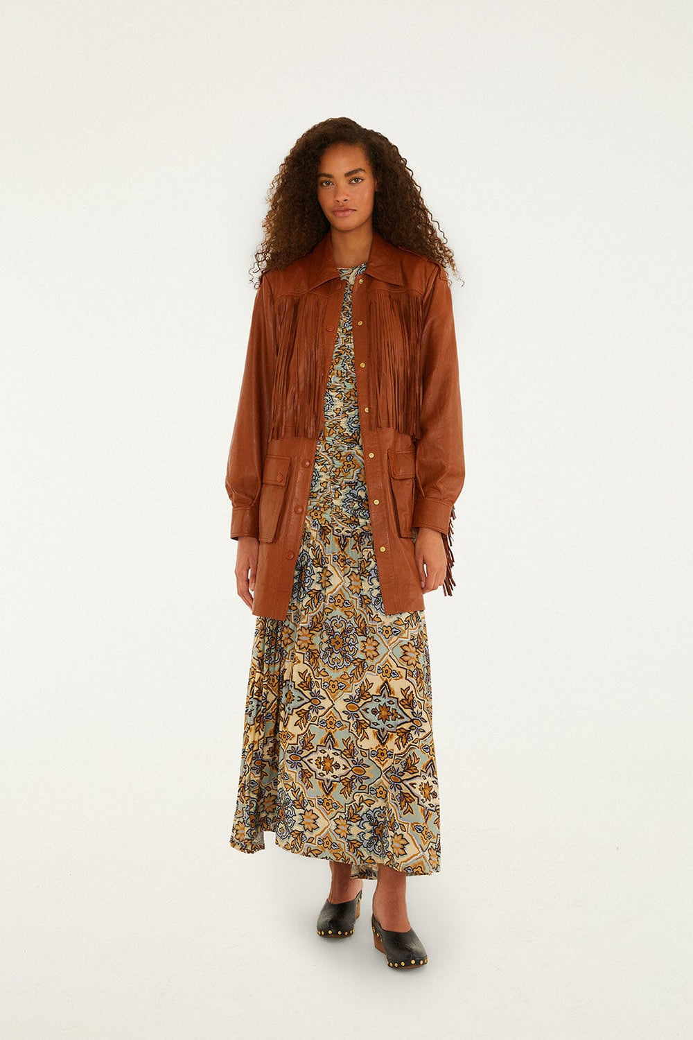 Brown Fringes Leather Coat - FARM Rio BROWN
