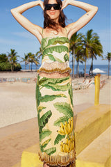 Yellow Fruit Leaves Banana Beaded Fringes Sleeveless Top - FARM Rio FRUIT LEAVES BANANA YELLOW