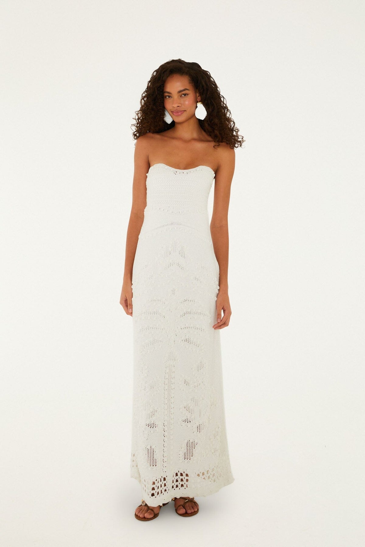 Off-White Palm Tree Knit Midi Dress - FARM Rio OFF-WHITE