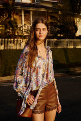 Off-White Sea Garden Ruffled Long Sleeve Blouse - FARM Rio SEA GARDEN OFF-WHITE