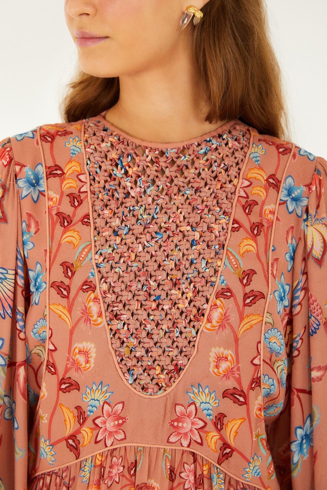 Mocha Boho Enhance Lace Long Sleeve Mini Dress - FARM Rio BOHO ENCHANCE MOCHA