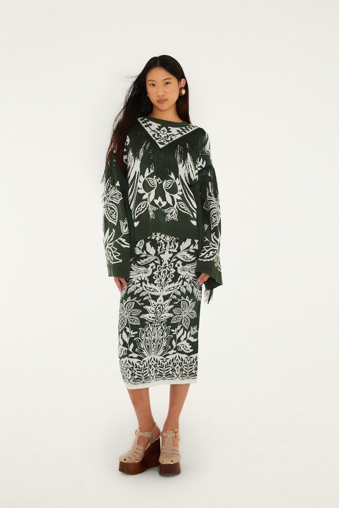 Dark Green Miranda Fringes Knit Sweater - FARM Rio MIRANDA DARK GREEN