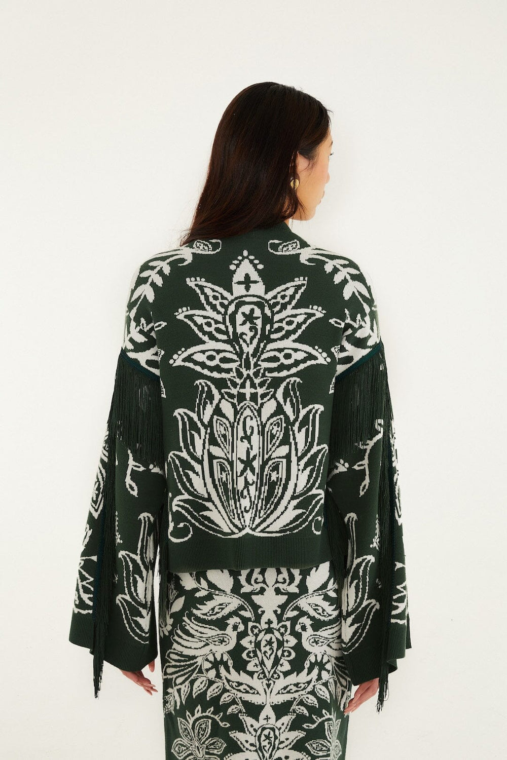 Dark Green Miranda Fringes Knit Sweater - FARM Rio MIRANDA DARK GREEN