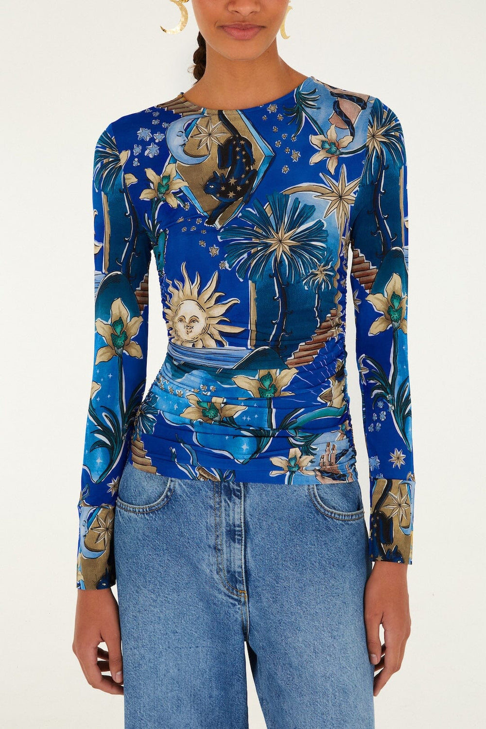 Blue Mystical Long Sleeve Jersey Blouse - FARM Rio MYSTICAL BLUE