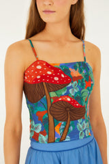 Mushroom Dream Landscape Embroidered Sleeveless Euroflax Premium Linen Top - FARM Rio DREAM LANDSCAPE MULTICOLOR