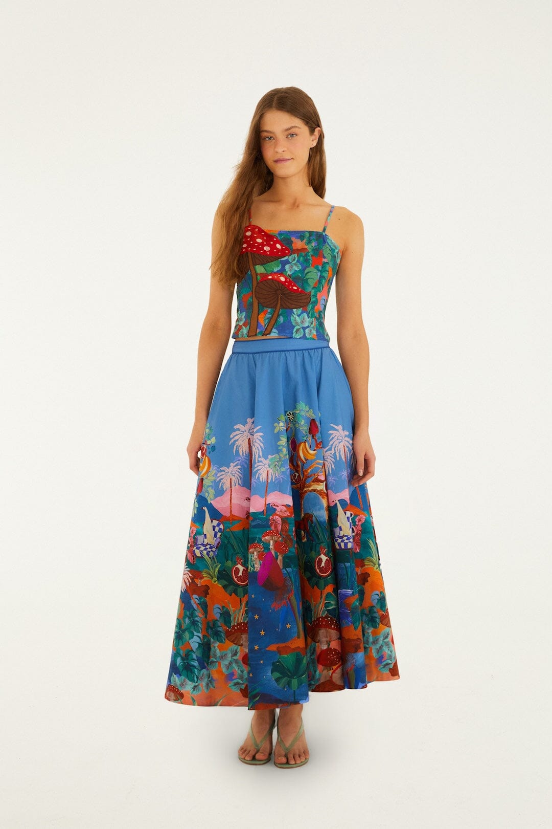 Mushroom Dream Landscape Embroidered Sleeveless Euroflax Premium Linen Top - FARM Rio DREAM LANDSCAPE MULTICOLOR