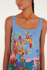 Multicolor Dream Landscape Euroflax Premium Linen Mini Dress - FARM Rio DREAM LANDSCAPE MULTICOLOR