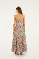 Off-White Peasant Floral Butterflies Euroflax Premium Linen Maxi Skirt - FARM Rio PEASANT FLORAL OFF-WHITE