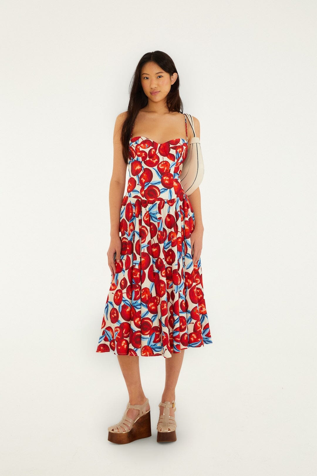 Cherry Blossom Sleeveless Lenzing Ecovero Euroflax Midi Dress - FARM Rio CHERRY BLOSSOM