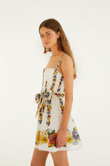 Off-White Tropi Belted Lenzing Ecovero Euroflax Mini Dress - FARM Rio TROPI OFF-WHITE