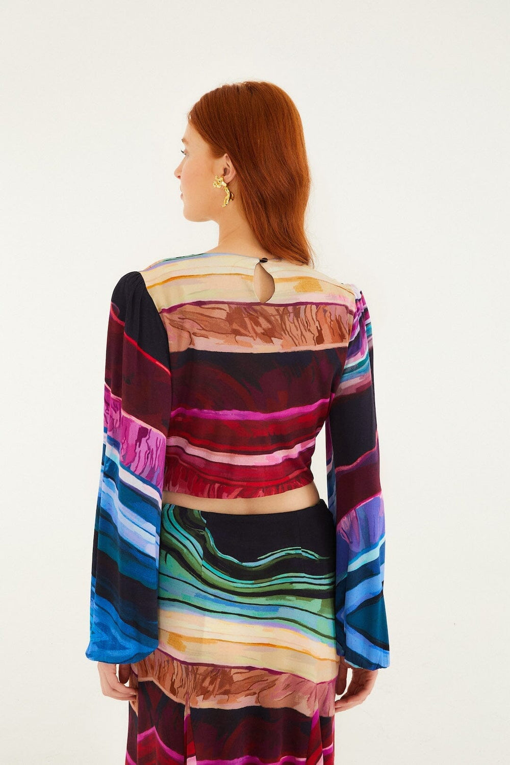 Multicolor Precious Gems Long Sleeve Draped Top - FARM Rio PRECIOUS GEMS MULTICOLOR