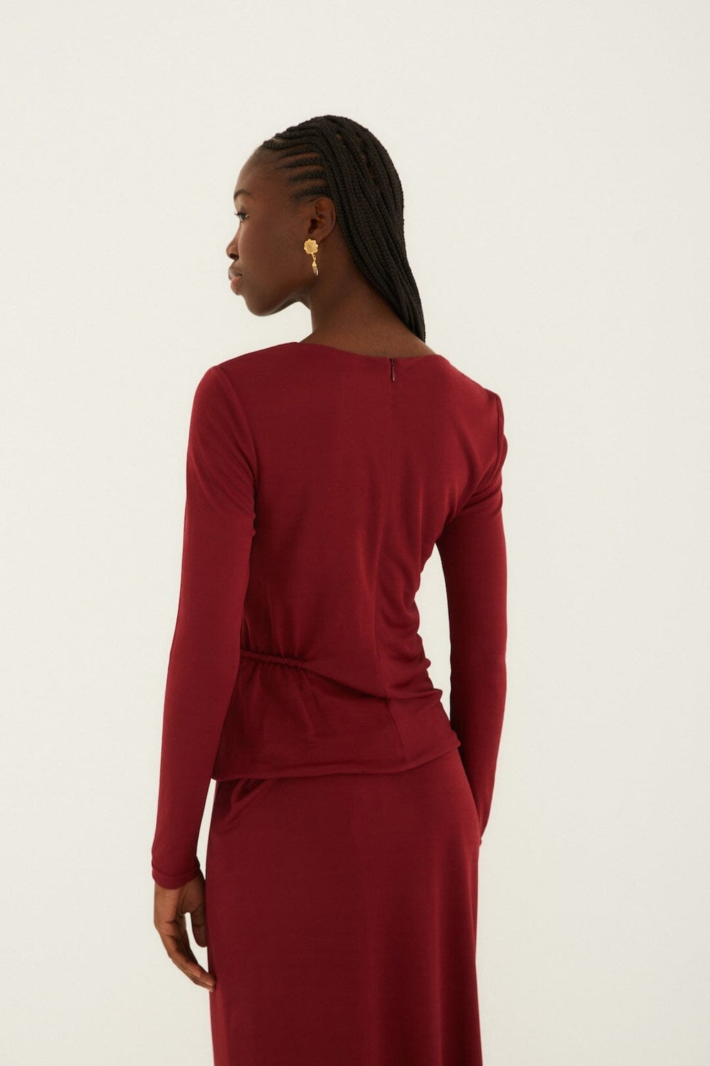 Burgundy 3d Flower Draped Long Sleeve Blouse - FARM Rio BURGUNDY