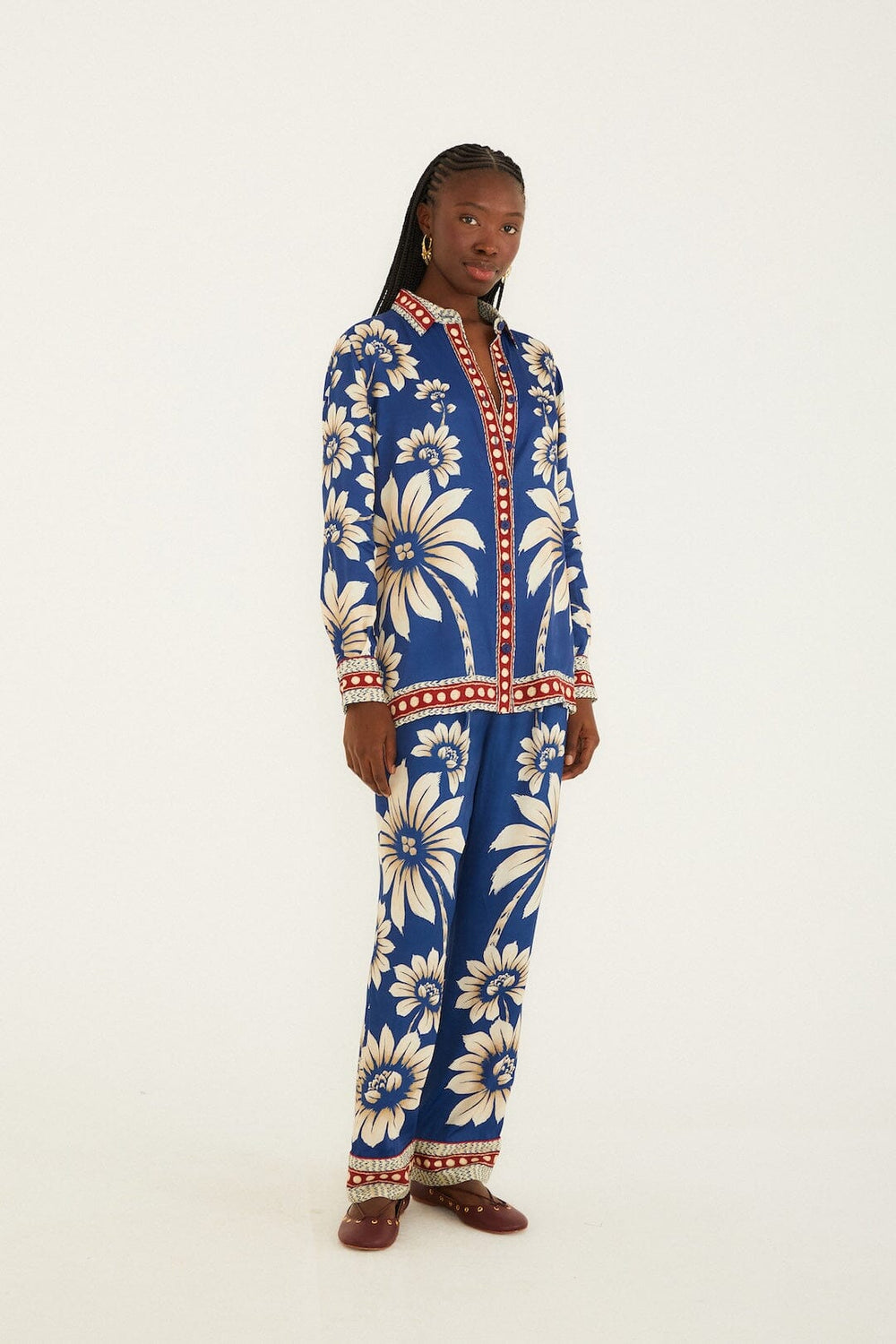 Blue Luna Collared Lenzing Ecovero Viscose Pajama Shirt - FARM Rio LUNA BLUE