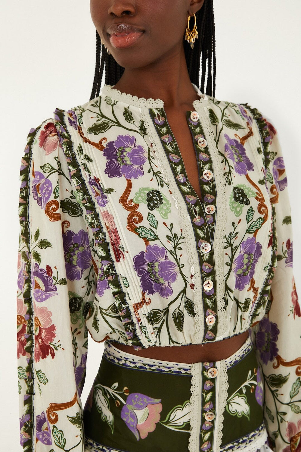 Cream Rococo Flowers Lace Long Sleeve Blouse - FARM Rio ROCOCO FLOWERS CREAM