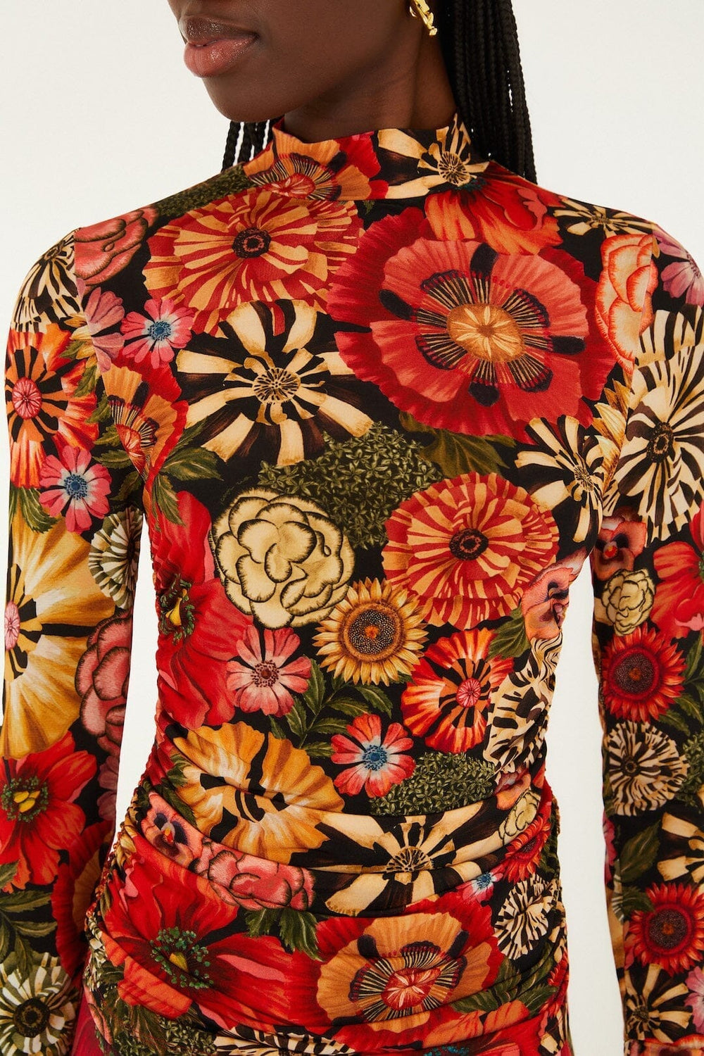 Black Flowershop Ruched Waist Jersey Blouse - FARM Rio FLOWERSHOP MINI BLACK
