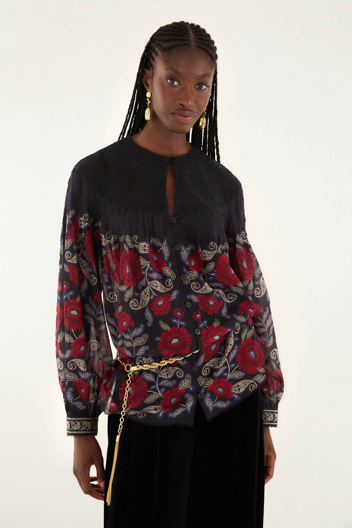 Black Valentina Long Sleeve Blouse - FARM Rio VALENTINA BLACK