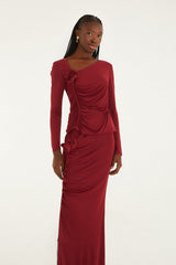 Burgundy 3d Flower Draped Side Slit Maxi Skirt - FARM Rio BURGUNDY