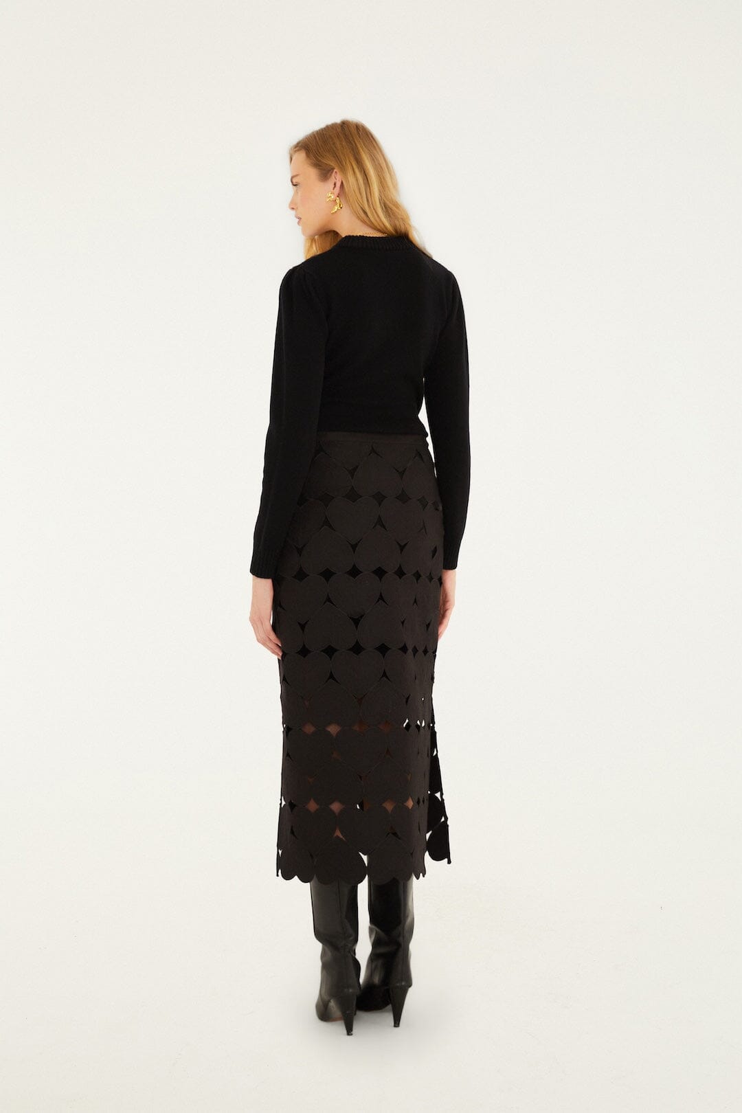 Black Hearts Euroflax Premium Linen Midi Skirt - FARM Rio BLACK