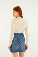 Denim Quilted Mini Skirt - FARM Rio DENIM