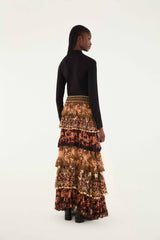 Mixed Scarves Ruffled Maxi Skirt - FARM Rio MIXED SCARVES