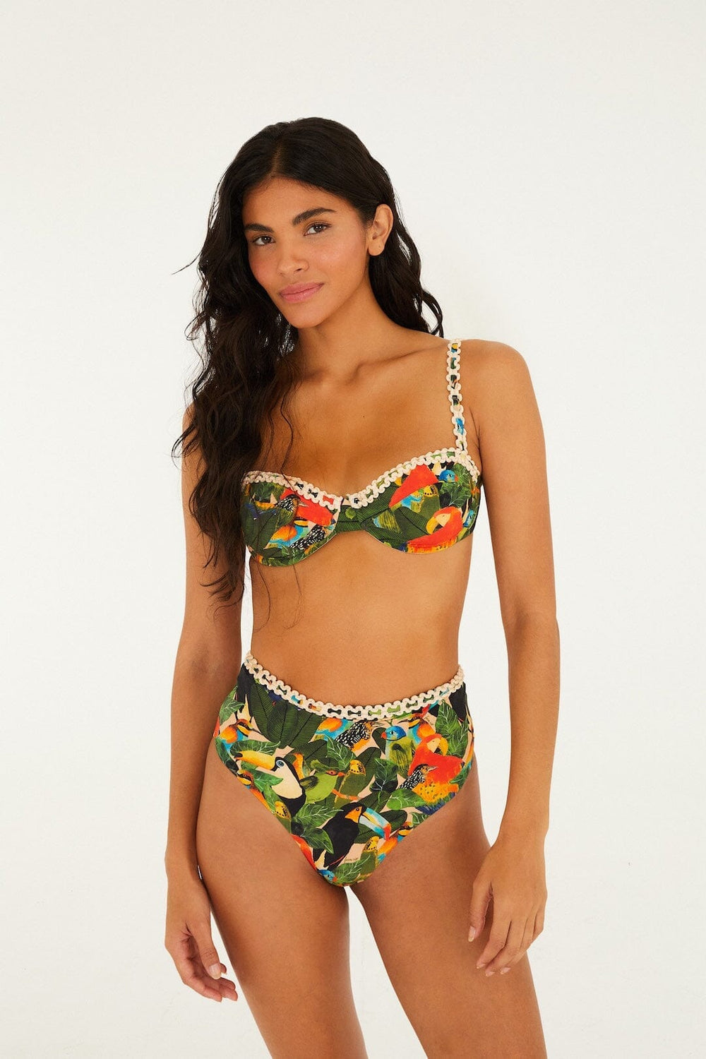 Green Bird Leaves Underwire Bikini Top - FARM Rio BIRD LEAVES SAND