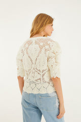 Off-White Rococo Hearts Crochet Cardigan - FARM Rio SAND