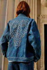 Denim Cornely Buttoned Embroidered Jacket - FARM Rio DENIM