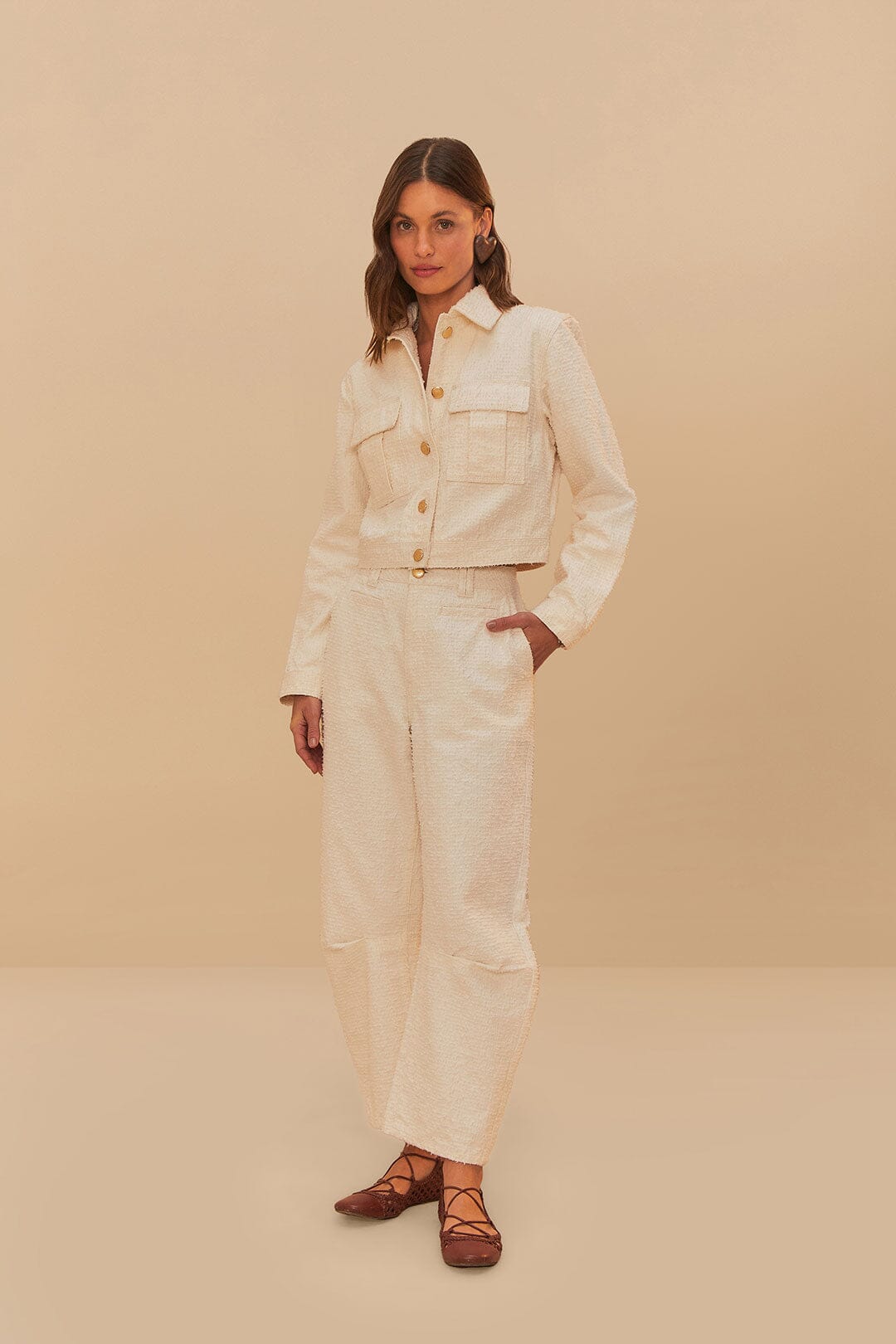 Off-White Twill Laser Crop Jacket - FARM Rio OFF-WHITE