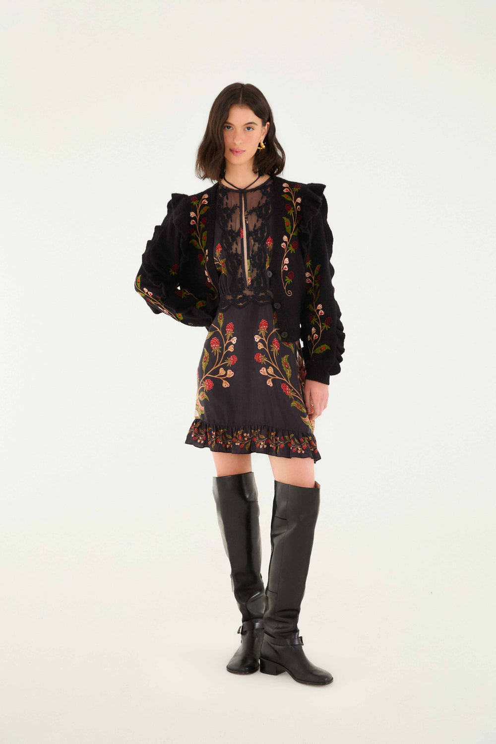 Black Berry Embroidery Knit Cardigan - FARM Rio BERRY EMBROIDERY BLACK