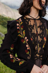Black Berry Embroidery Knit Cardigan - FARM Rio BERRY EMBROIDERY BLACK