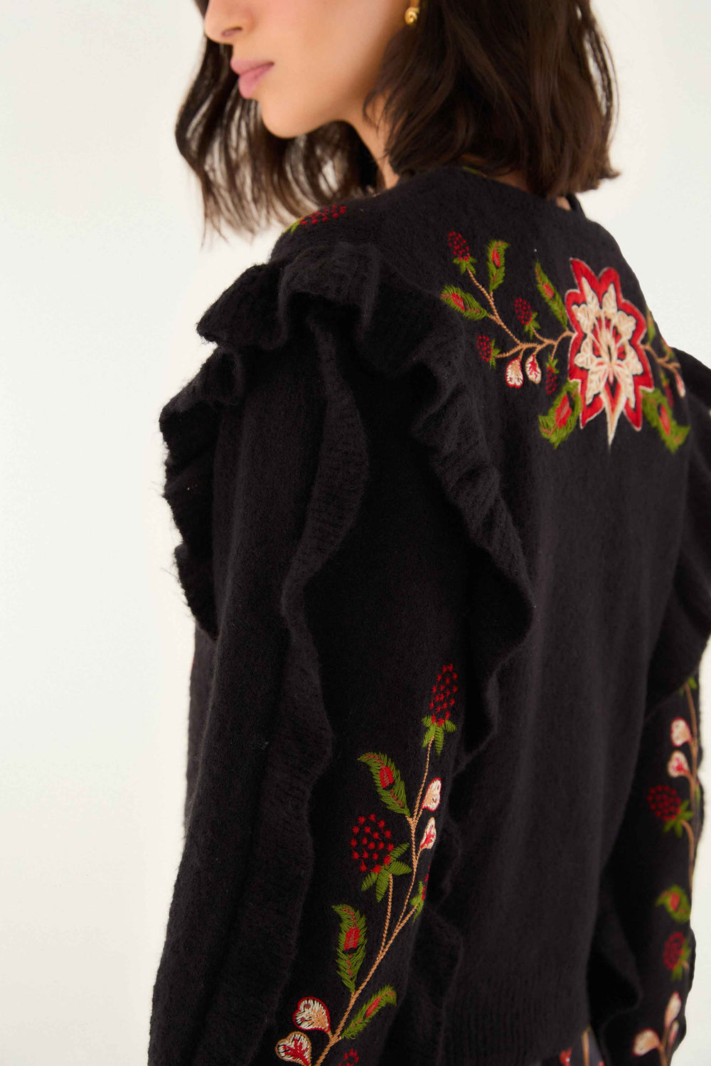 Black Berry Embroidery Knit Cardigan - FARM Rio BERRY EMBROIDERY BLACK