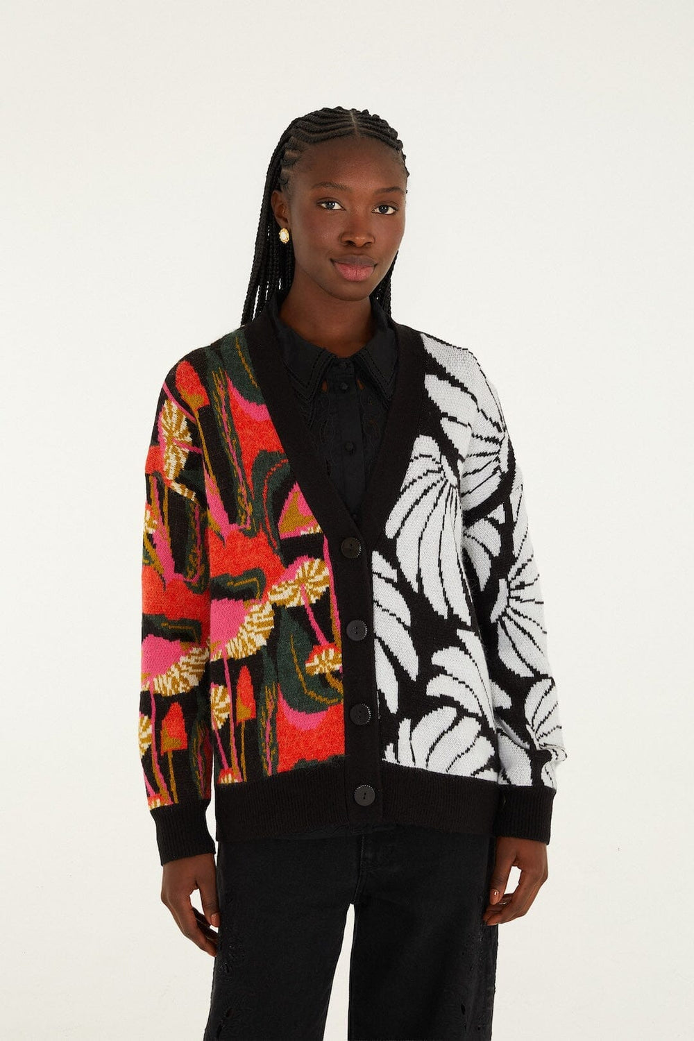Mix Wild Mushrooms Knit Cardigan - FARM Rio WILD MUSHROOMS BLACK