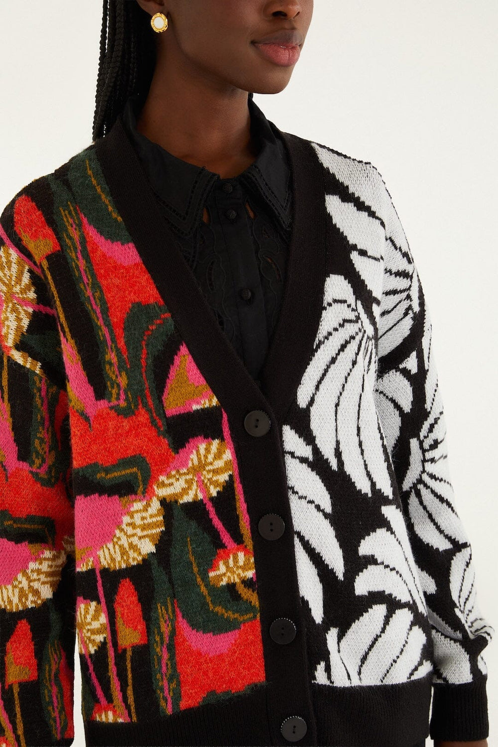 Mix Wild Mushrooms Knit Cardigan - FARM Rio WILD MUSHROOMS BLACK