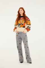 Multicolor Naughty And Nice Puff Sleeve Knit Sweater - FARM Rio SAND