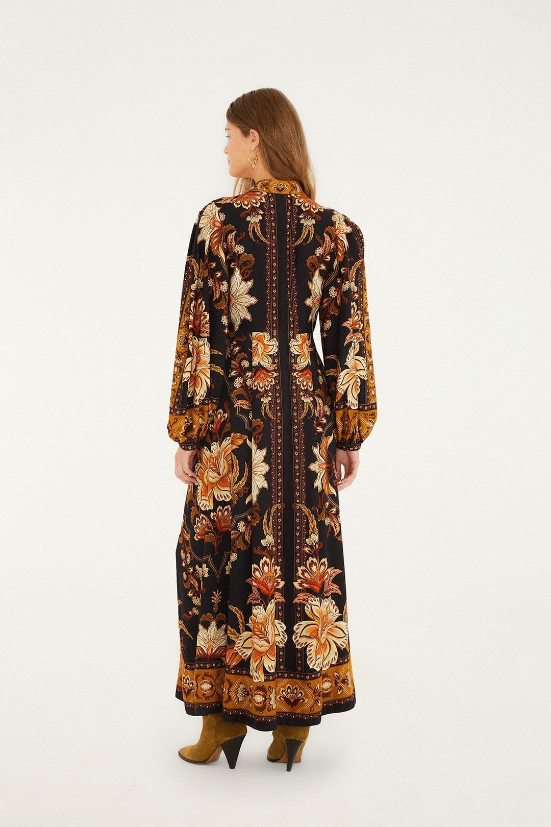Black Majestic Garden Buttoned Puff Sleeve Maxi Dress - FARM Rio MAJESTIC GARDEN BLACK