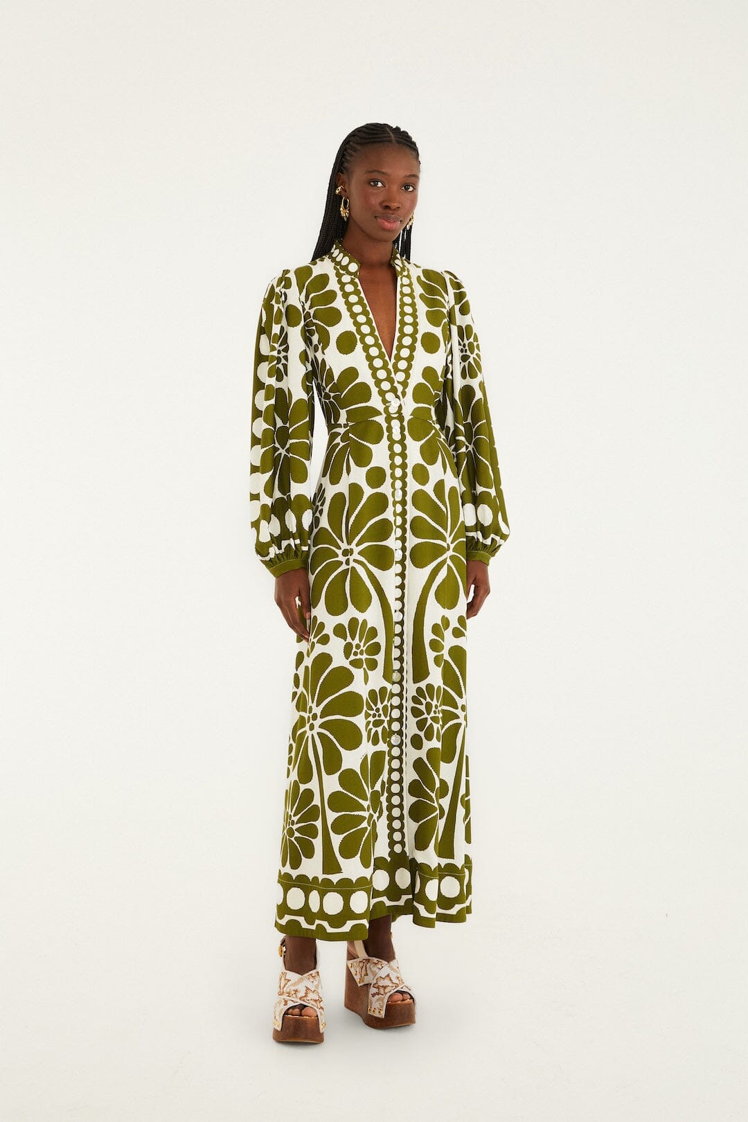 Green Palermo Buttoned Puff Sleeve Maxi Dress - FARM Rio PALERMO GREEN