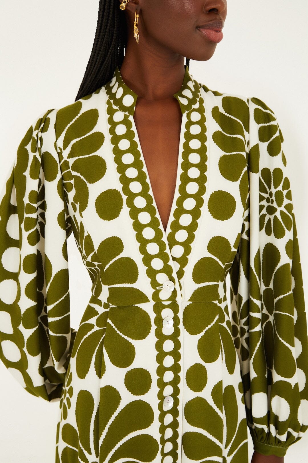 Green Palermo Buttoned Puff Sleeve Maxi Dress - FARM Rio PALERMO GREEN