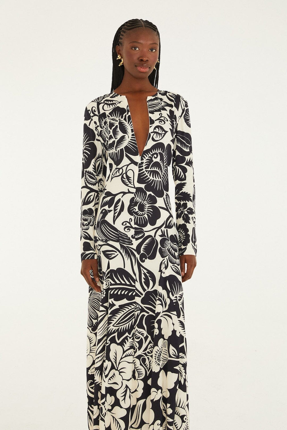 Off-White Cashews And Birds Lenzing Ecovero Viscose Maxi Dress - FARM Rio CASHEWS AND BIRDS WINTER WHITE