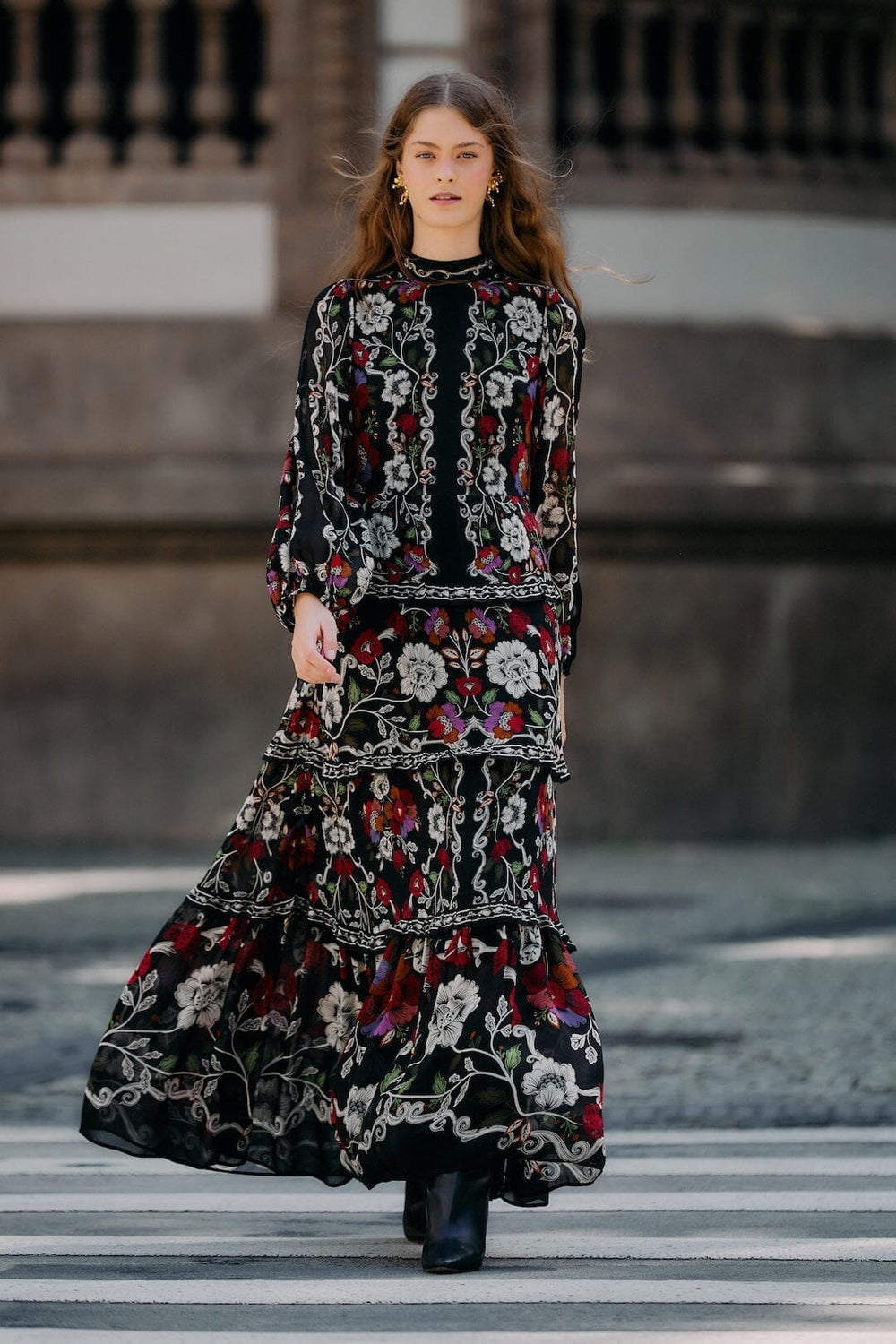 Black Rococo Flowers Ruffled Maxi Dress - FARM Rio ROCOCO FLOWERS BLACK