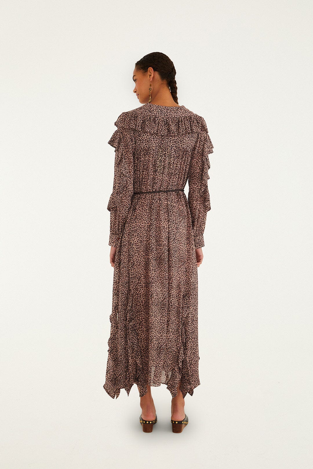 Pink Baby Leopard Long Sleeve Angled Frill Maxi Dress - FARM Rio BABY LEOPARD PINK