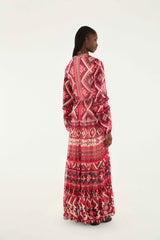 Red Graphic Ainika Belted Tiered Maxi Dress - FARM Rio GRAPHIC AINIKA RED