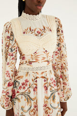 Cream Royal Garden Long Sleeve Crochet Midi Dress - FARM Rio MALU WINTER WHITE