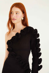 Black 3d Rose One-Shoulder Midi Dress - FARM Rio BLACK