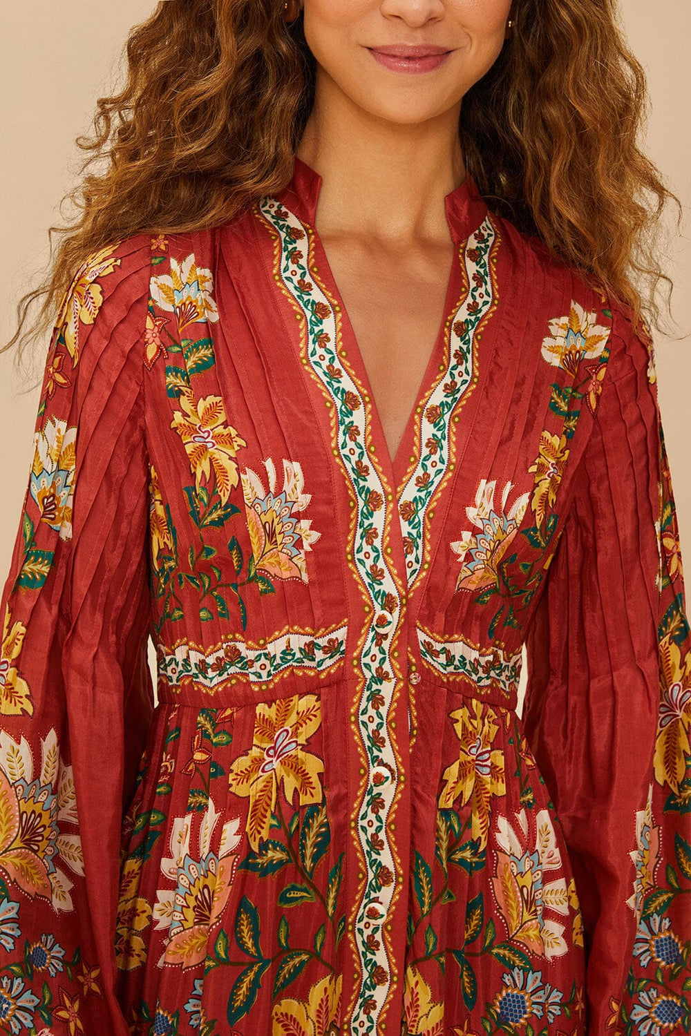 Red Garden Delight Long Sleeve Midi Dress - FARM Rio GARDEN DELIGHT RED