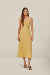 Sand 3D Flower Bodice Midi Dress - FARM Rio SAND