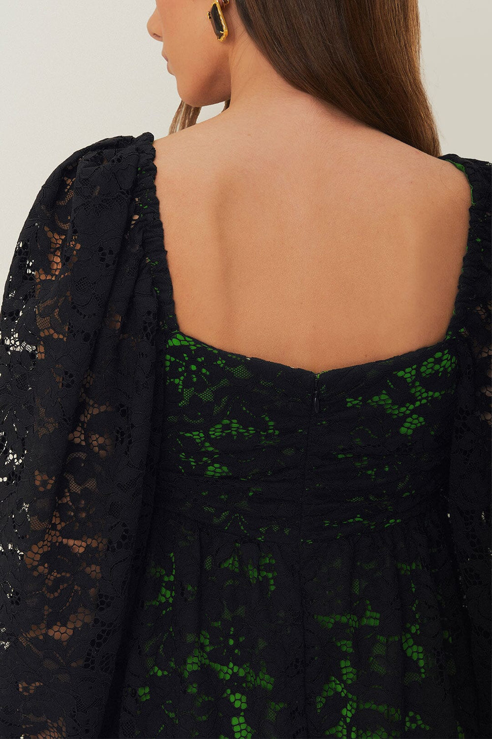 Black Lace Long Sleeve Midi Dress - FARM Rio BLACK